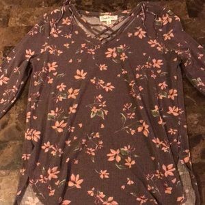 Long sleeve purple shirt with pink flowers